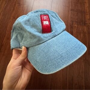 Vintage Blue Denim Cap Light Wash Embroidered Red Hot Sauce Graphic Baseball Hat